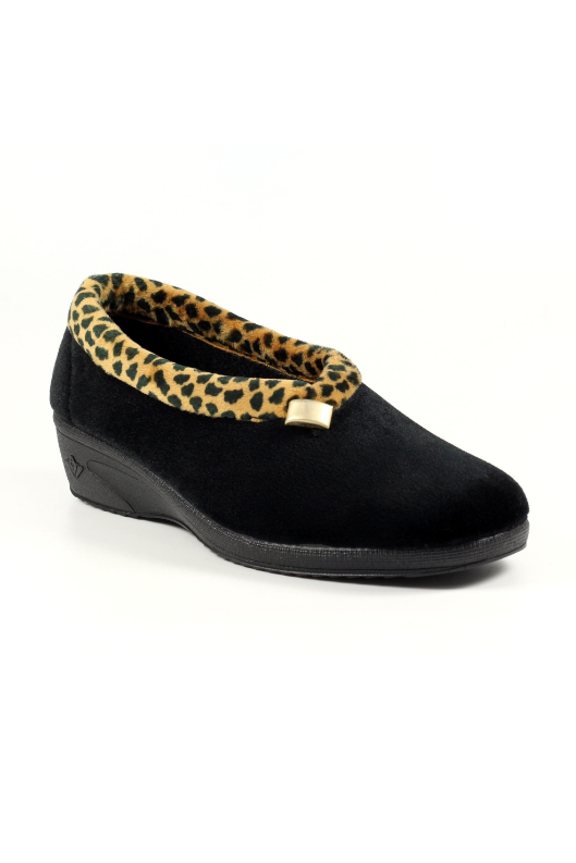 Lunar Paloma Black Ocelot Trim Slipper KLA005