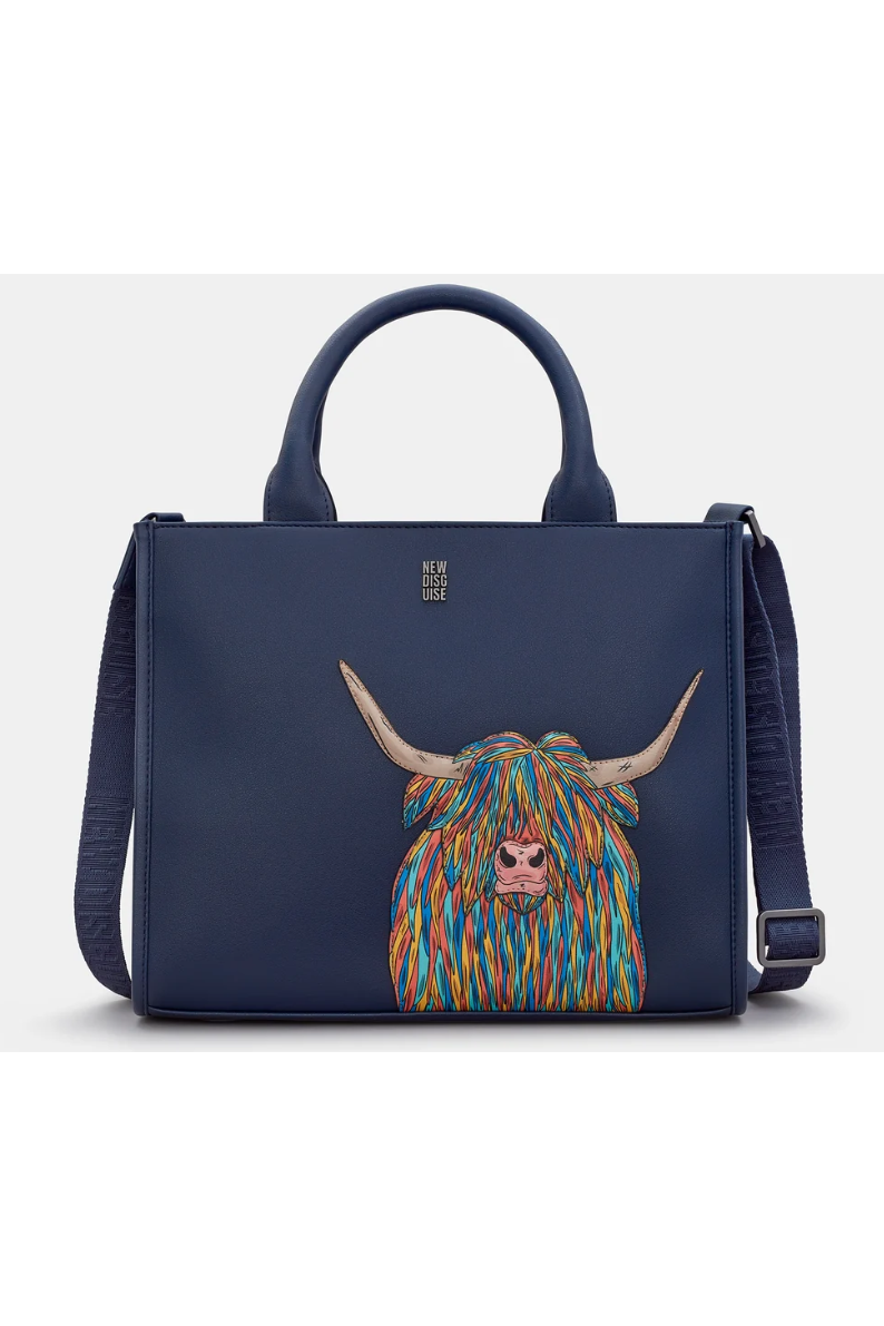 New Disguise Highland Cow Tote bag in navy