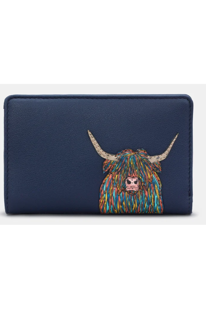 New Disguise HIghland Cow Flap Over purse in Navy Y1089