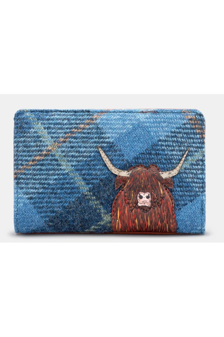 New Disguise HIghland Cow Flap Over purse in blue tan Y1089