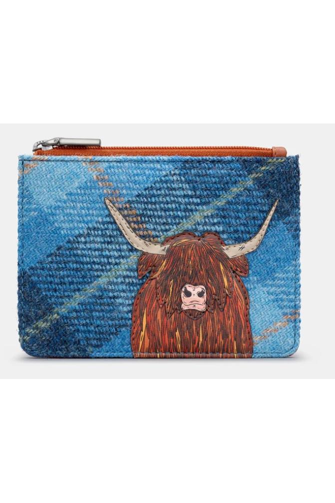 New Disguise HIghland Cow Zip Top Purse in blue tan Y1321