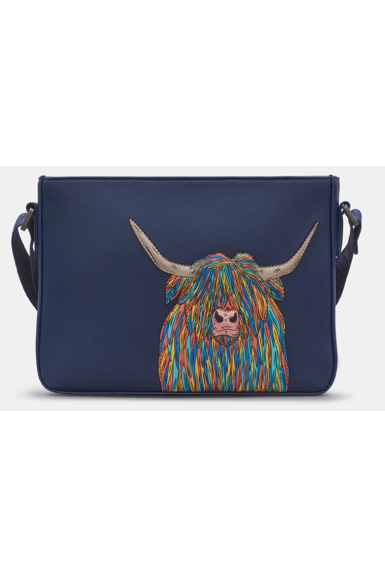 New Disguise Highland Cow Cross Body Bag in Blue/tan