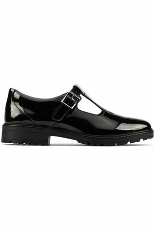 Clarks Dempster Bar Youth Black Patent school shoe