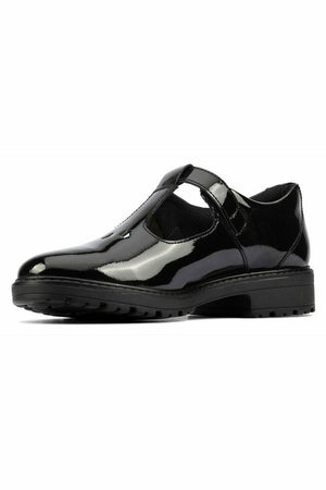 Clarks Dempster Bar Youth Black Patent school shoe