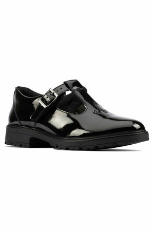 Clarks Dempster Bar Youth Black Patent school shoe