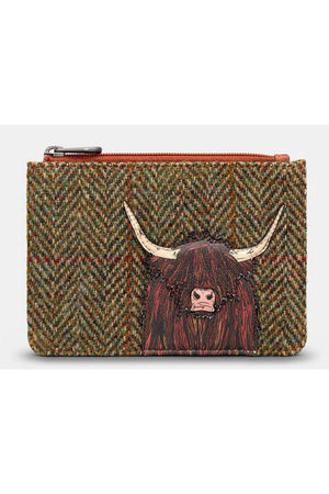 Yoshi Brown Tweed Highland Cow  Zip Top Purse Y1321