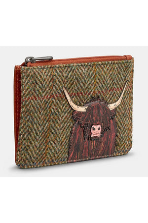 Yoshi Brown Tweed Highland Cow  Zip Top Purse Y1321