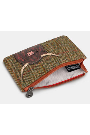 Yoshi Brown Tweed Highland Cow  Zip Top Purse Y1321