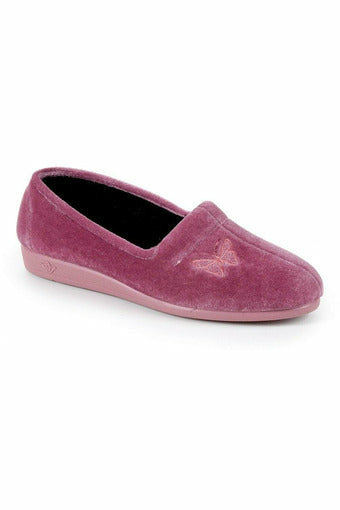 Ladies lunar full slipper heather pink butterfly wedge 